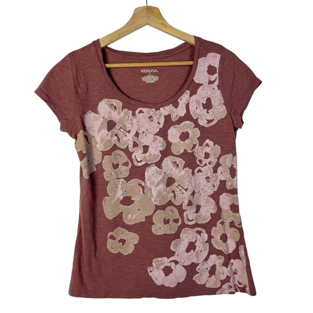 Merona Mauve Pink Y2K Rose Floral Short Sleeve T-Shirt S